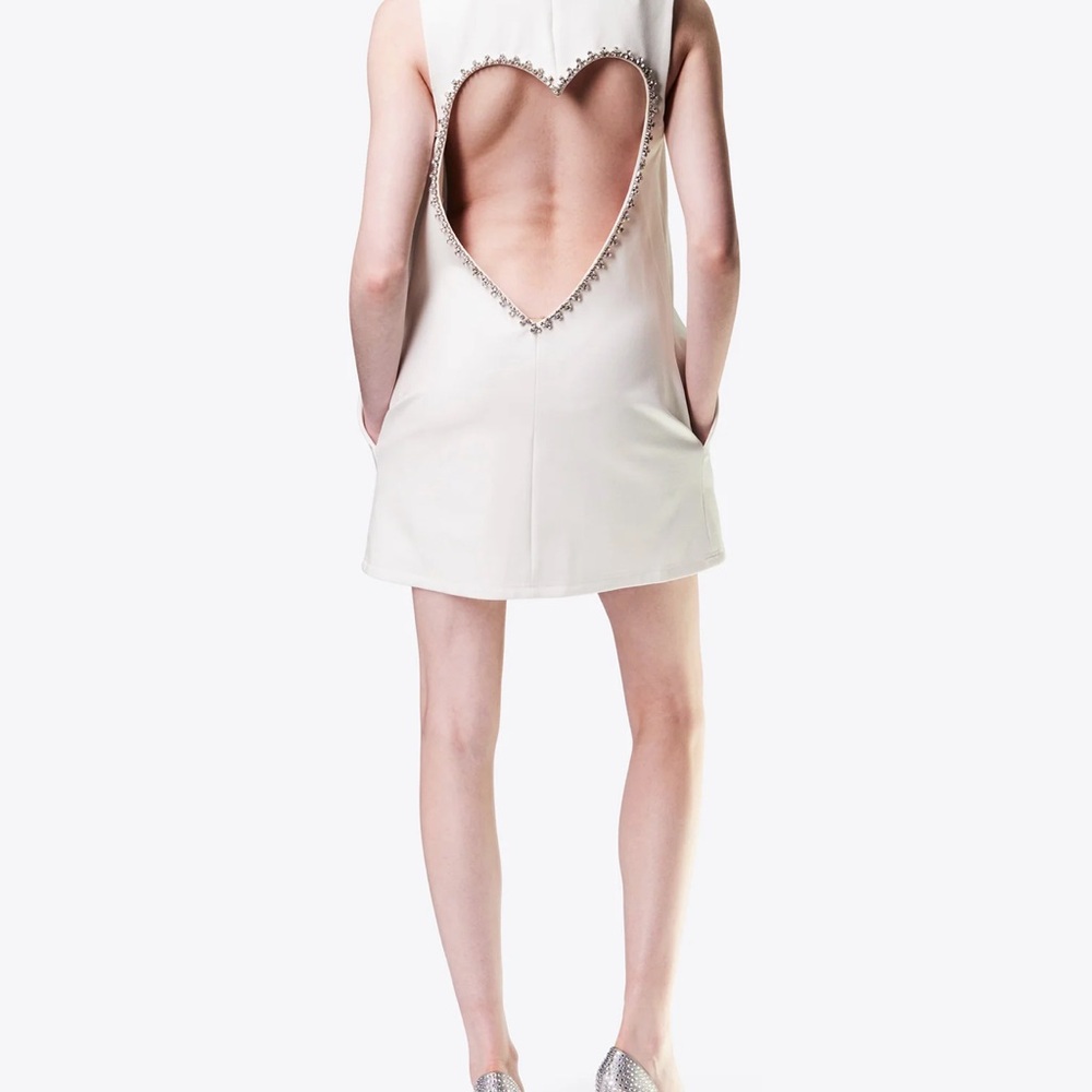 AREA Crystal Heart-Back Mini Dress - Ivory